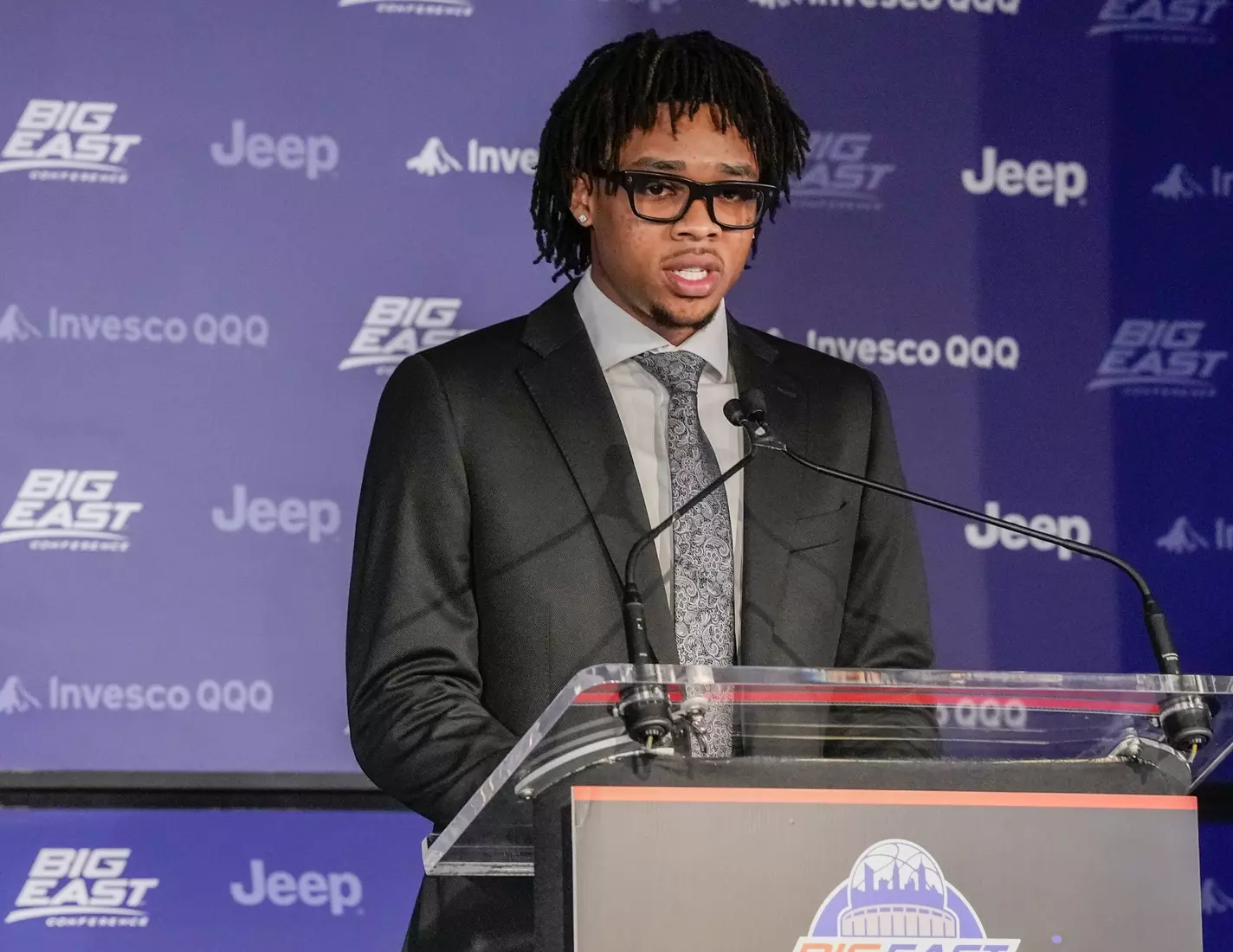 NEW YORK, NY - MARCH 11: during the awards ceremony before the first round of the Big East Men’s Tournament at Madison Square Garden on March, 11, 2026 in New York City. (Photo by Porter Binks)