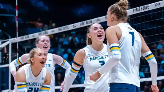 Marquette Women’s Volleyball falls to #2 Texas 3-2 on August 24th, 2026 at Fiserv Forum in Milwaukee, WI.