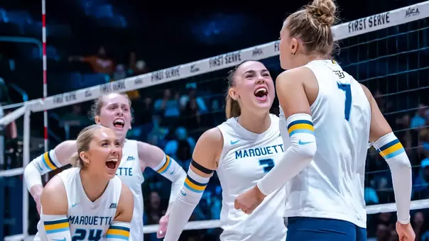 Marquette Women’s Volleyball falls to #2 Texas 3-2 on August 24th, 2026 at Fiserv Forum in Milwaukee, WI.