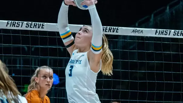 Marquette Women’s Volleyball falls to #2 Texas 3-2 on August 24th, 2026 at Fiserv Forum in Milwaukee, WI.