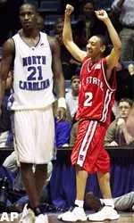 NC State's Anthony Grundy, who will play his final home game on Sunday, celebrates the Pack's 77-59 win over UNC last month.