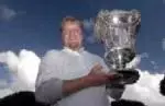Pettersson holds up his Portuguese Open trophy from April