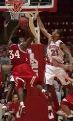 Levi Watkins goes for the block.