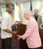 Scooter Sherrill received awards for having the team's best free throw percentage and three-pointer percentage at Sunday night's basketball banquet.