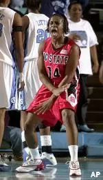 Senior captain Nanna Rivers celebrates one of her made lay ups against North Carolina.