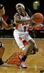 Billie McDowell looks to pass around a Vanderbilt defender in the second half.