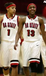 State's Billie McDowell smiles on her way to the free throw line late in the game against Clemson, Monday, Feb 28, 2005, at Reynolds Coliseum in Raleigh, N.C. McDowell had 17 points and 8 rebounds in the 69-45 win.