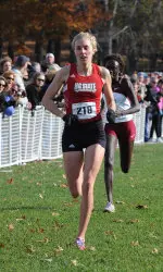 Freshman Laura Hoer won the ACC women's cross country championship Saturday in Boston, Mass. (photo by Cheryl Treworgy)