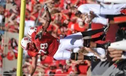 Offensive lineman R.J. Mattes celebrates during NC State's win over Boston College.