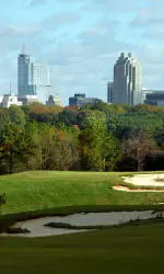The Raleigh skyline is one of many sightlines enjoyed by golfers at the Lonnie Poole Golf Course.