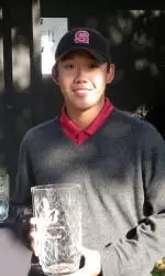 Albin Choi holds his trophy for winning the Bridgestone Collegiate