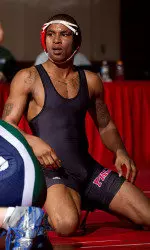 Darrion Caldwell won his final home match by technical fall Saturday, burying Dex Lederer of Maryland, 15-0.
