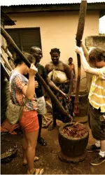 Tatiana Illova making dye for stamping