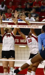 Junior Meredith Richardson and junior Nikki Glass against North Carolina.