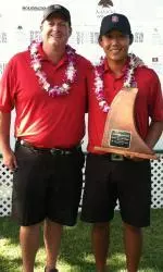 Albin Choi alongside assistant coach Chip Watson after winning in Hawai'i back in November
