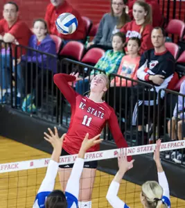 NC State volleyball senior day. Julia Brown (11) (Photo credit: Greg Mintel)