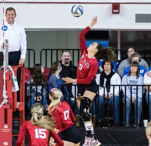 NC State volleyball senior day. Morgan Cormier (9) (Photo credit: Greg Mintel)