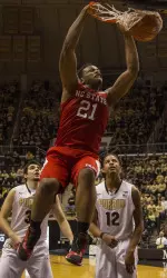 BeeJay Anya dunks in the first half of NC State's 66-61 loss at Purdue.