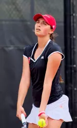 Elisha Hande serving at last year's home match against Notre Dame.