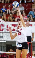 Sophomore setter Maggie Speaks with a kill at the net