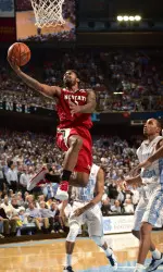 Trevor Lacey scores late in NC State's 58-46 win at the Smith Center in Chapel Hill.