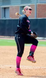 Senior pitcher Emily Weiman celebrates after a strikeout