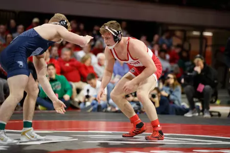 2020 February 07: North Carolina Tar Heels wrestling at the North Carolina State Wolfpack at Reynolds Coliseum in Raleigh, NC. The Wolfpack won 19-14.174: #18 Daniel Bullard (NCSU) dec. Clay Lautt; 8-4
