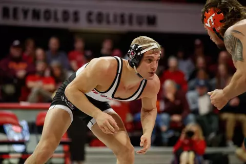 2020 February 14: North Carolina State Wolfpack wrestling hosts the Virginia Tech Hokies at Reynolds Coliseum in Raleigh, NC. The Wolfpack won 21-18.157: #2 Hayden Hidlay (NCSU) dec. #17 LaPrade; 6-2