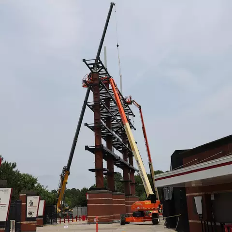 Construction begins on the new videoboard at Carter-Finley Stadium