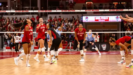 Volleyball celebrating a point against UNC 10/11/24