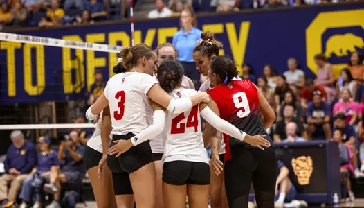 Huddle in set three at Cal 10/6/24