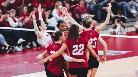 Volleyball huddle vs. Boston College 10/11/26