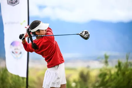 Bonnie Lo takes tee shot at Twin Warriors Golf Club