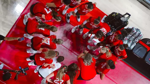Volleyball huddle vs. #25 UNC - Sept. 2026