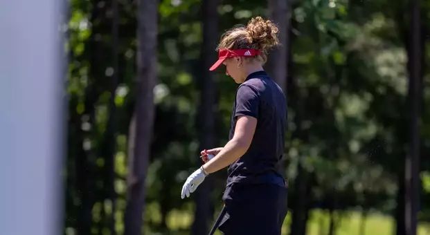 Marie Madsen lines up for drive shot at NCAA Chapel Hill Regional