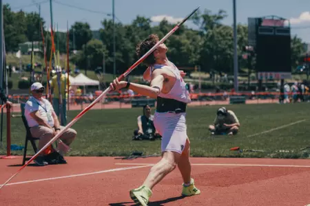 Luke Thierfelder throwing a Javelin at ACC Outdoor Championships
