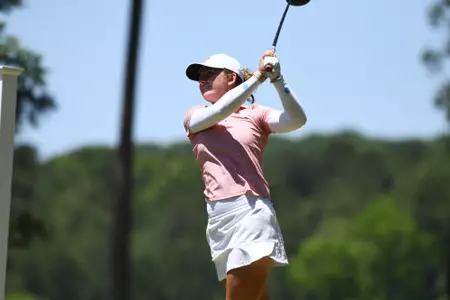 Marie Eline Madsen swings the golf club at the NCAA Chapel Hill Regional