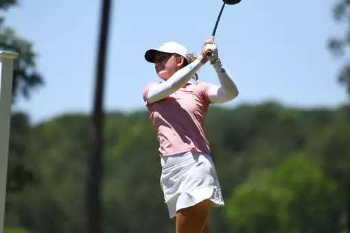 Marie Eline Madsen swings the golf club at the NCAA Chapel Hill Regional