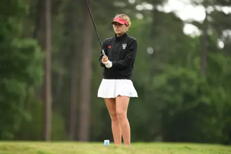 Marie Madsen lines up for tee off at NCAA Regional