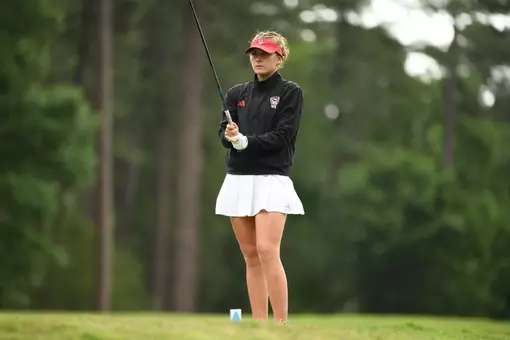 Marie Madsen lines up for tee off at NCAA Regional
