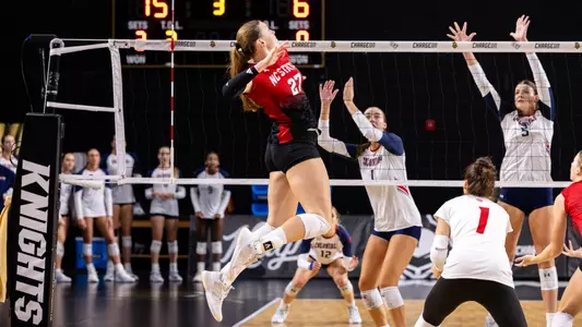 Rebecca Ring attacking in set 3 vs Robert Morris 8/29/26