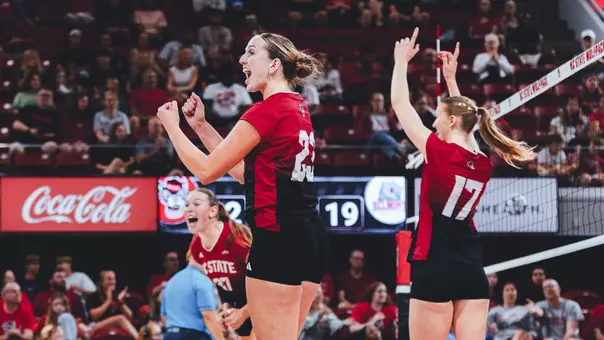 Jordan Smith and Talia Francom celebrating a point against Belmont 9/13/26