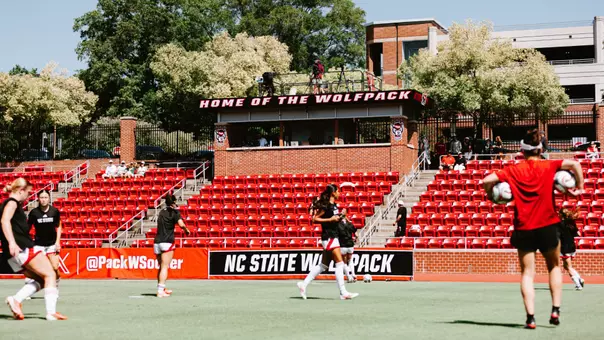 Women's Soccer during pre-game warm ups