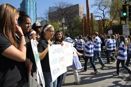 Freshman Rachel Banham and the Golden Gophers cheered for the Lynx Tuesday during the parade.