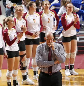 Hugh McCutcheon and the Gopher Volleyball team dropped a 3-1 decision to Penn State Friday.