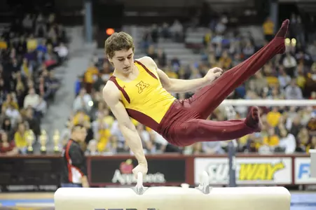 Ellis Mannon won the pommel horse competition with a score of 14.9.