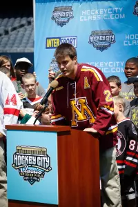 Zach Budish was at Soldier Field today to help announce the Hockey City Classic.