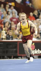 Sean Bauer led the Gophers with a team-high 15.200 (fourth in the meet) on the floor exercise.