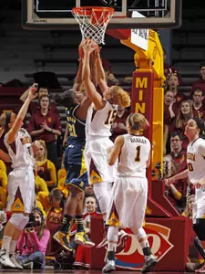 Micaëlla Riché had 15 points and four rebounds vs. the Wolverines.