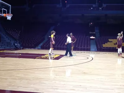 Amanda Zahui B., working with associate head coach Curtis Loyd and assistant coach Ted Riverso.